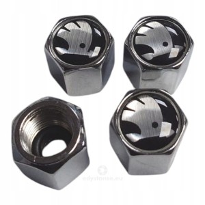 Nakrętki na wentyle wentylki z logo SKODA czarne